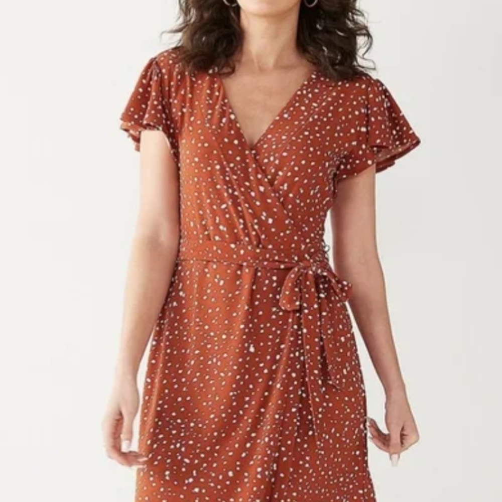 Rust Polka Dot Wrap Dress
